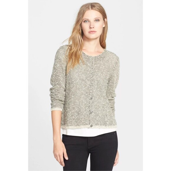 Eileen Fisher Jewel Neck Shaped Sweater Jacket Malibu Linen Size XL - Picture 1 of 11